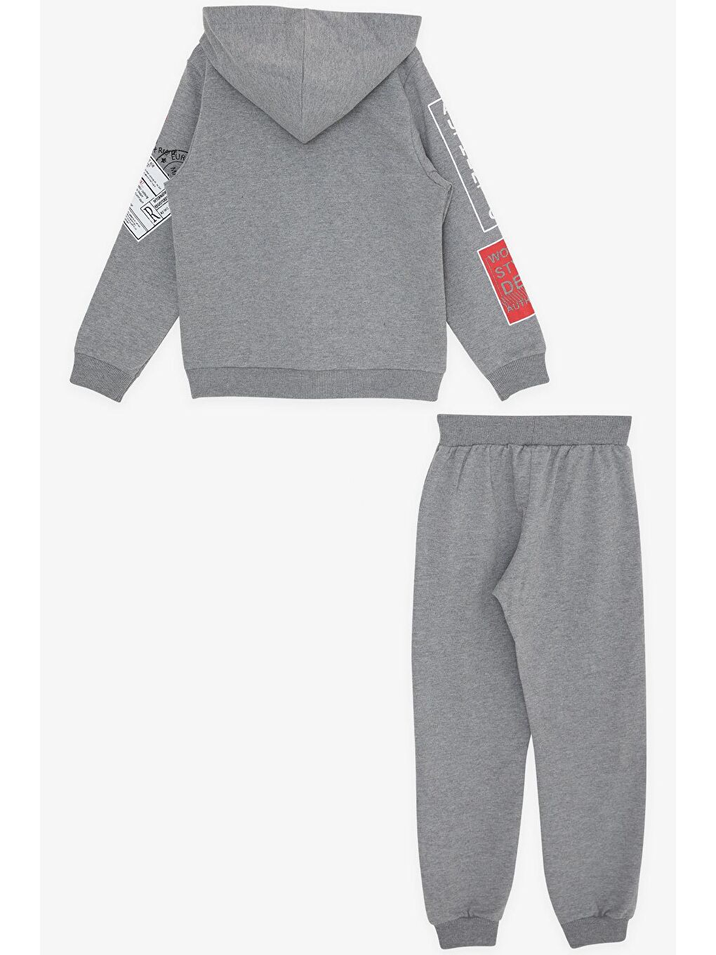 Erkek Çocuk Eşofman Takım Kapüşonlu Yazı Baskılı Koyu Gri Melanj (7-12 Yaş)-1