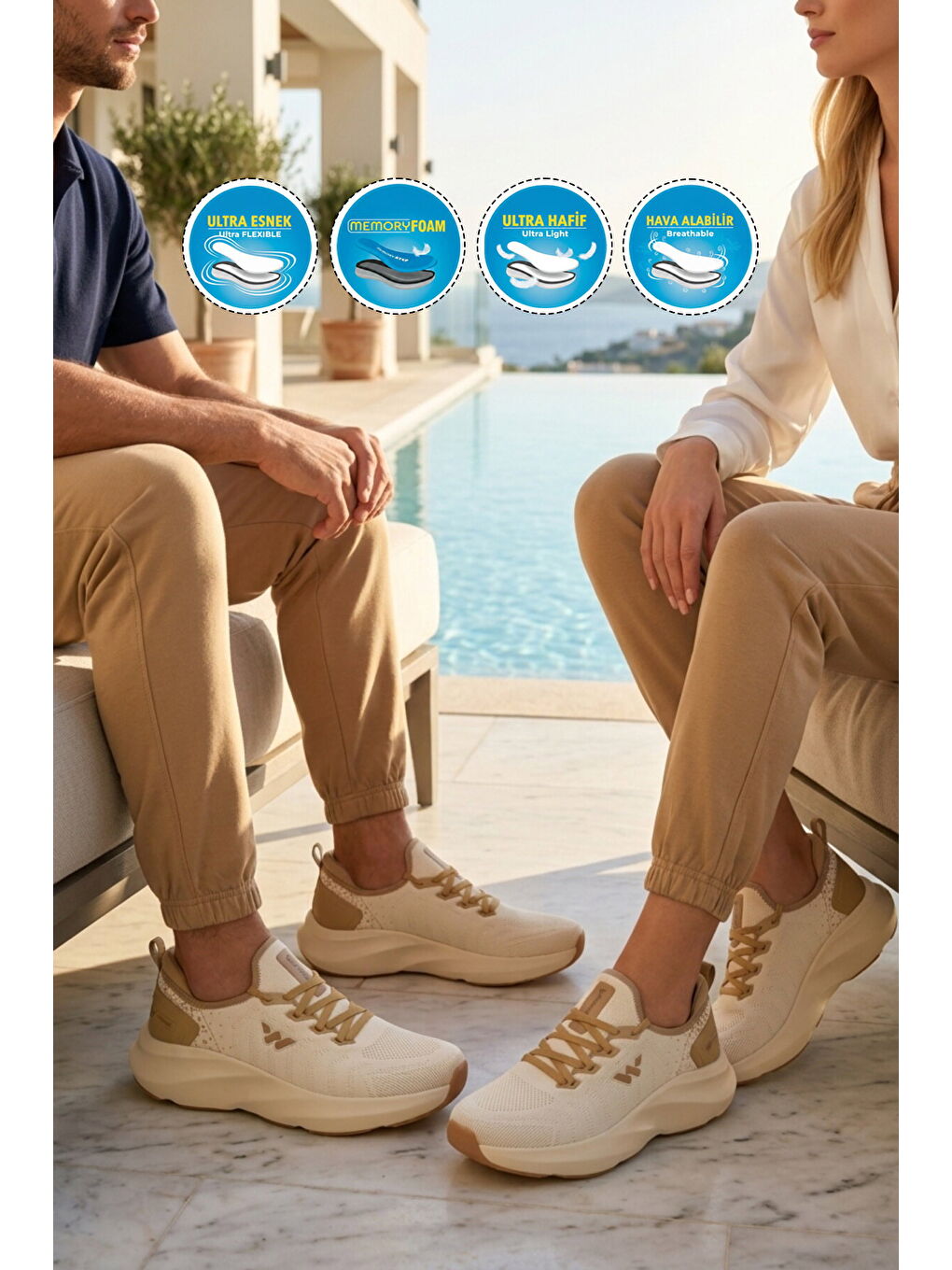 Bej Fileli Hafif Esnek Hafızalı Taban Unisex Spor Ayakkabı Flexnova G-2