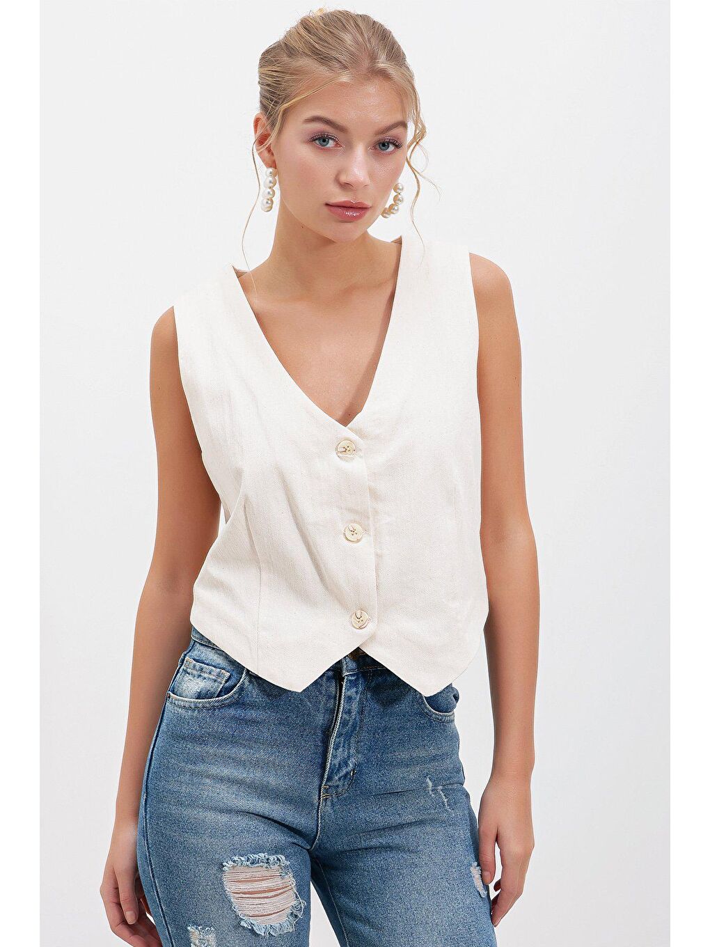 Ekru Düğmeli YELEK-2