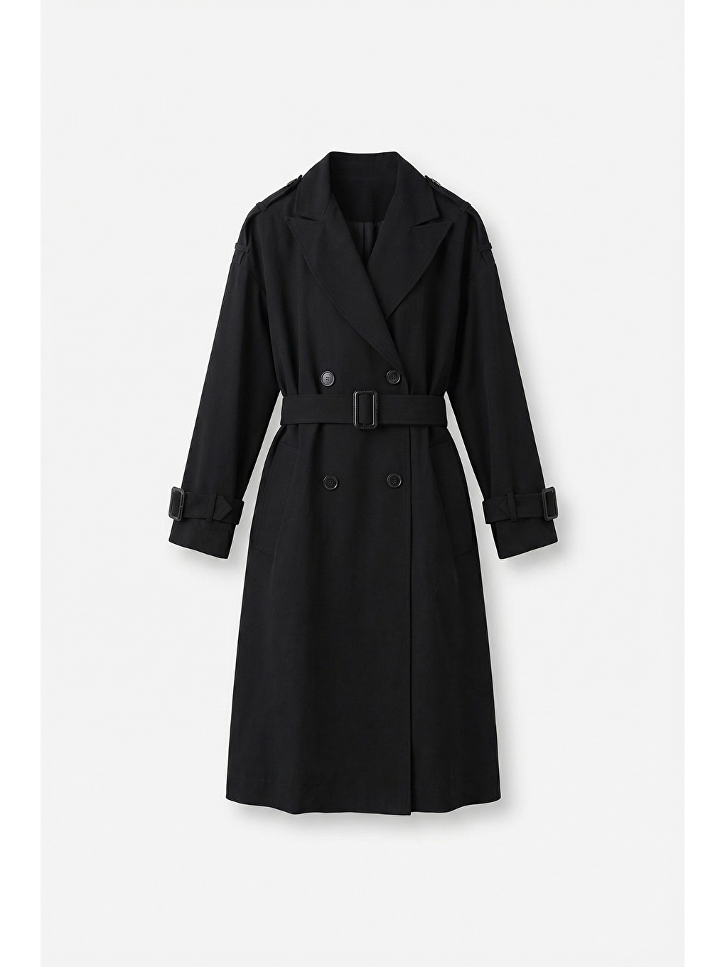 Siyah-Apoletli Uzun Trençkot