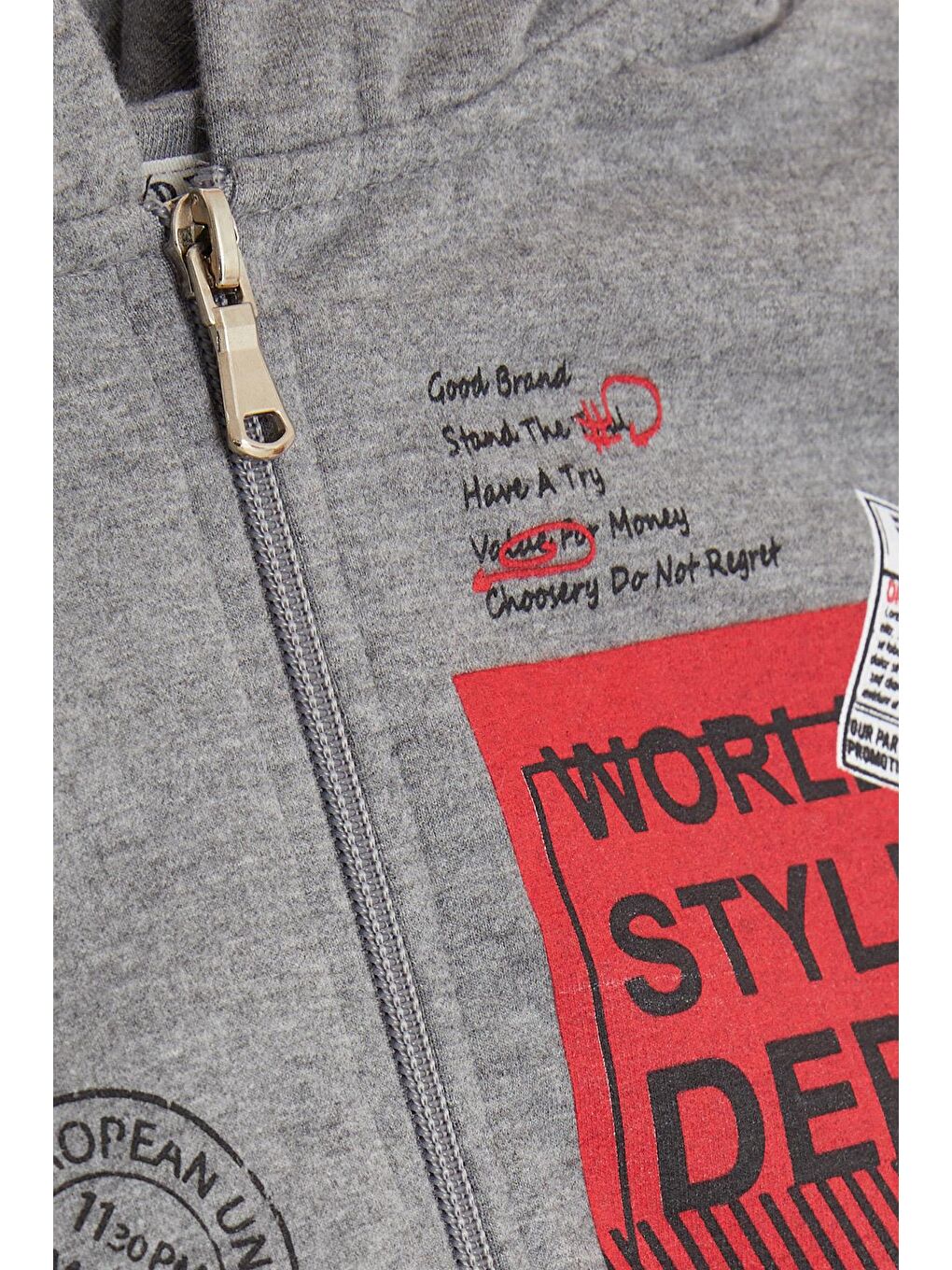 Erkek Çocuk Eşofman Takım Kapüşonlu Yazı Baskılı Koyu Gri Melanj (7-12 Yaş)-4