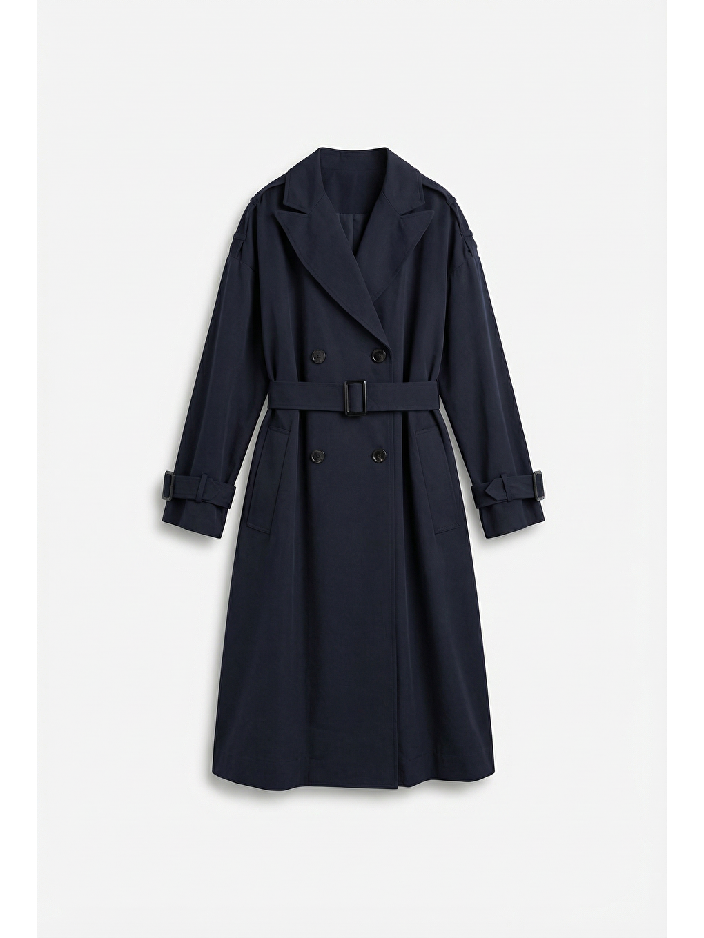 Lacivert-Apoletli Uzun Trençkot