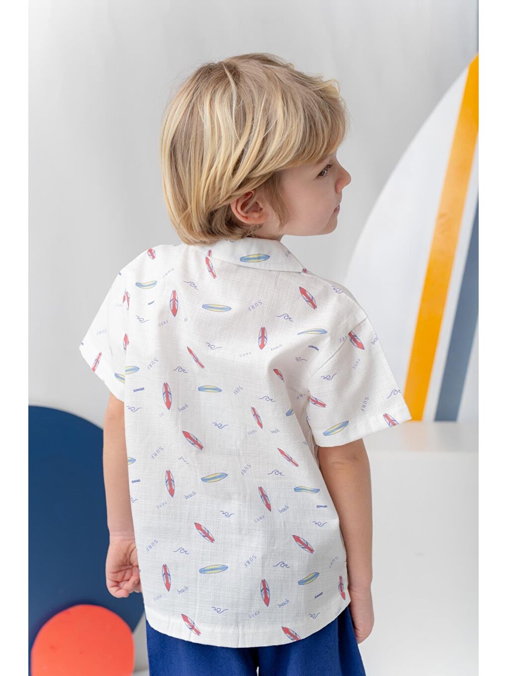 Kırmızı Erkek Çocuk Desenli Keten Gömlek - Coral-1