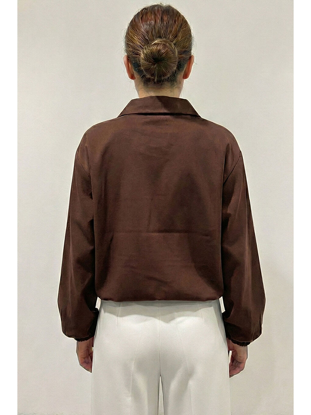 Kadın Oversize Fermuarlı Ceket 0735 - Kahverengi-1