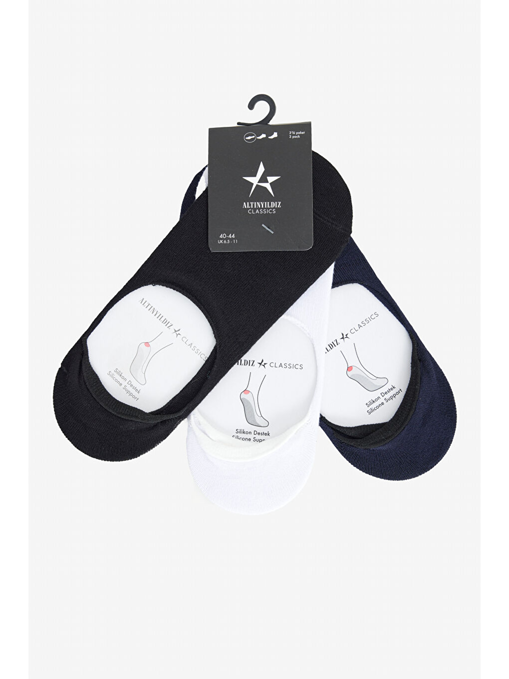Erkek Siyah-Lacivert-Beyaz 3'lü Babet Çorap