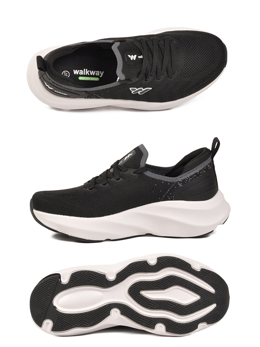 Siyah Beyaz Fileli Hafif Esnek Hafızalı Taban Unisex Spor Ayakkabı Flexnova G-3