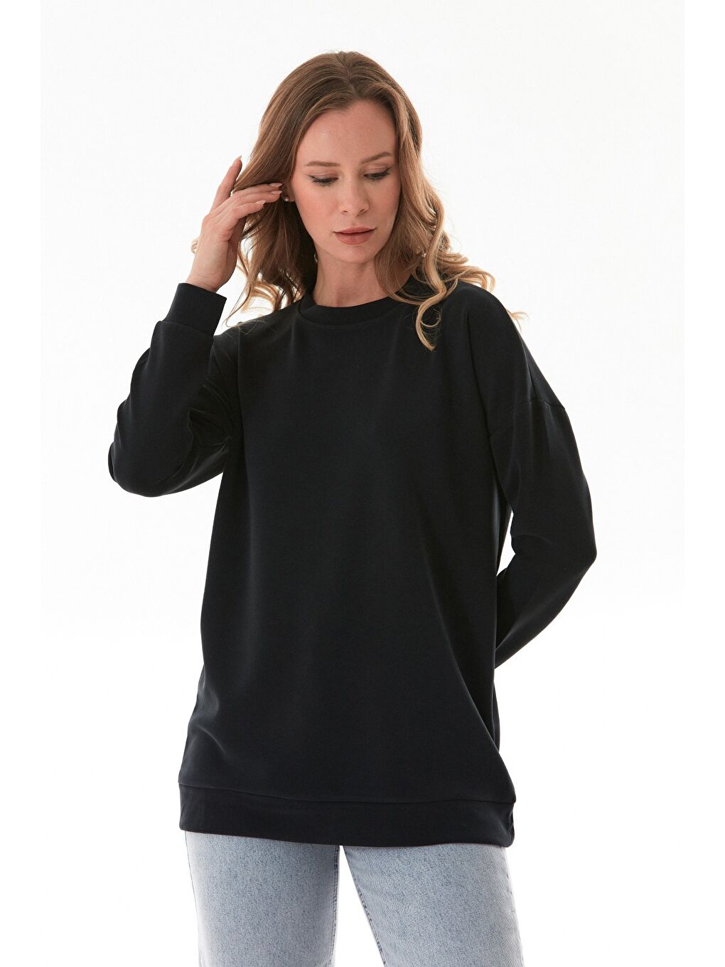 Siyah Basic Bisiklet Yaka Modal Tunik-2