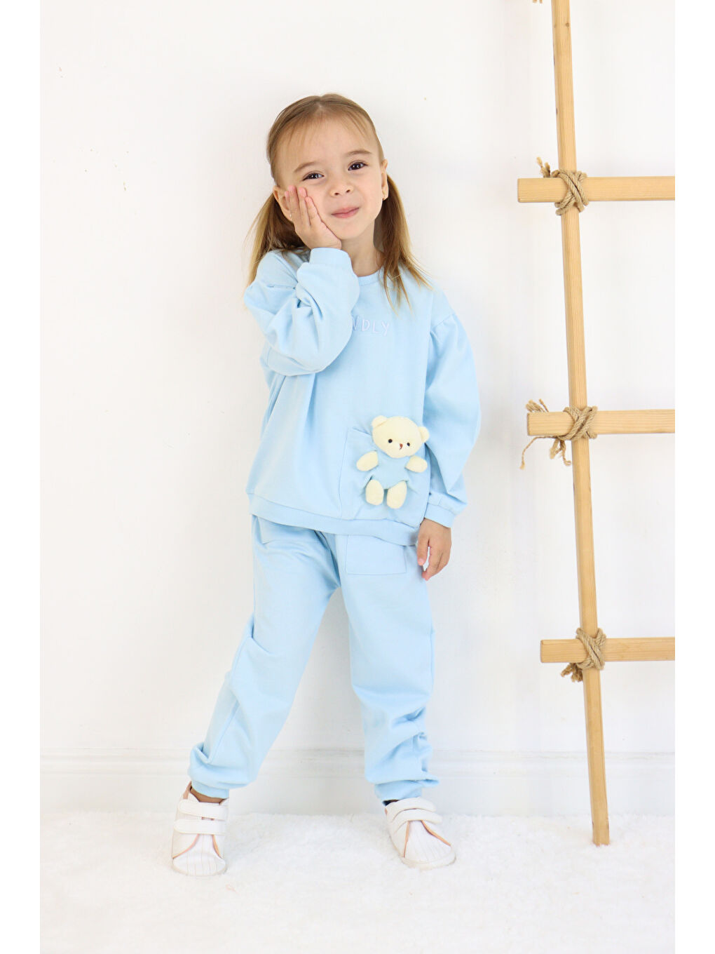 Mavi Kız Çocuk Orta Kalınlıkta Ayıcık Oyuncaklı Eşofman Takımı-4