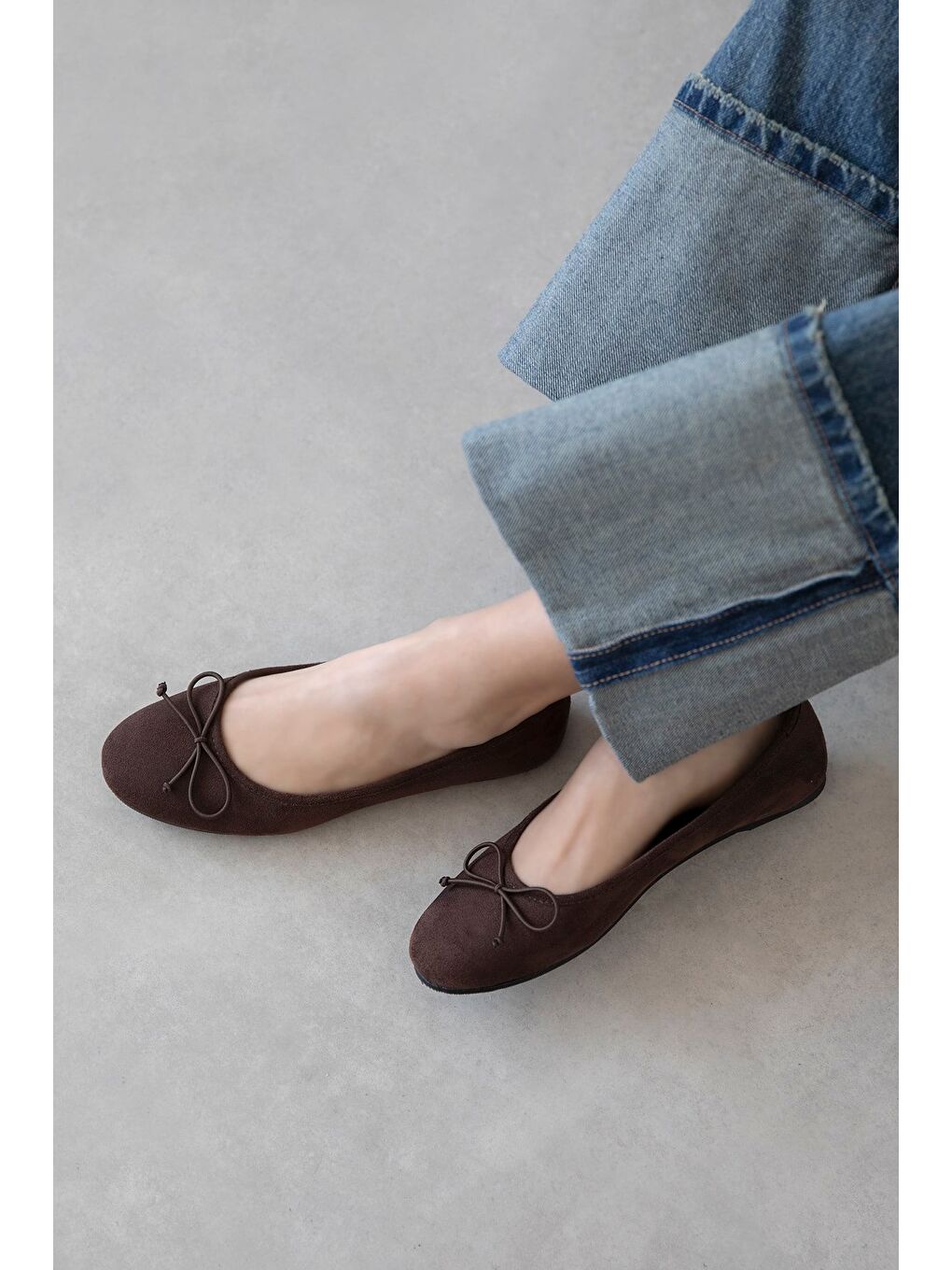 Kahverengi Lily Kadın Fiyonk Detay Süet Babet Kahve-2