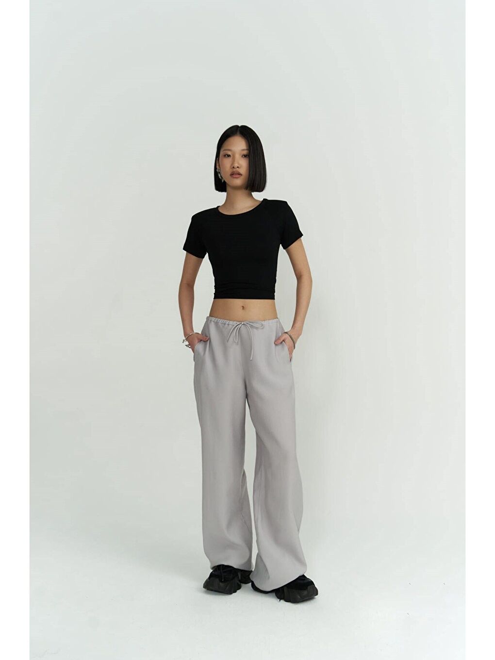 Paris Gri Basic Pantolon-5