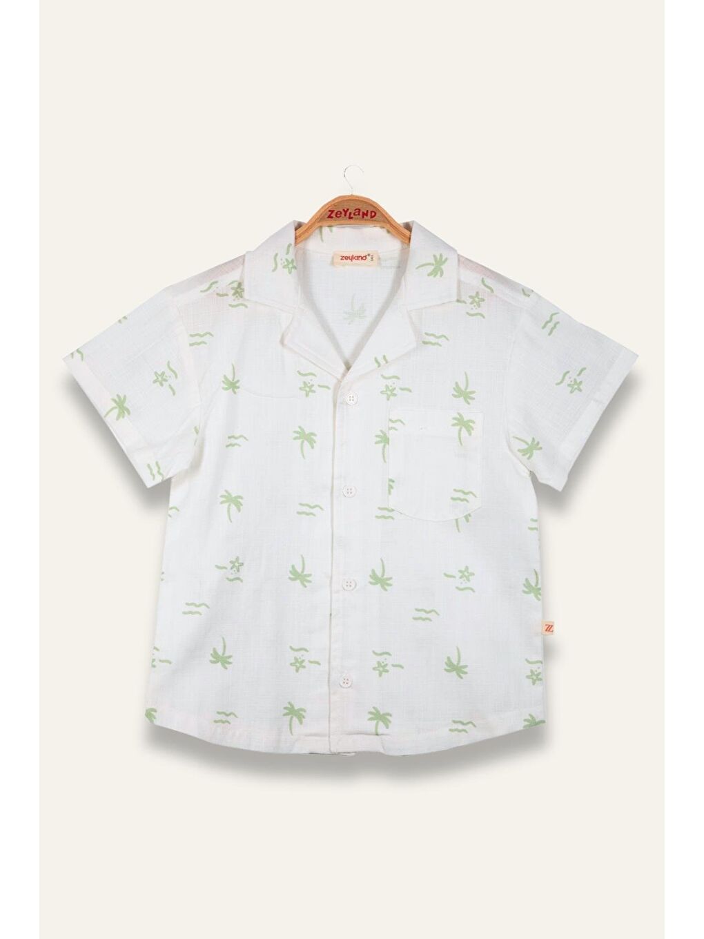 Erkek Çocuk Desenli Keten Gömlek - Yeşil