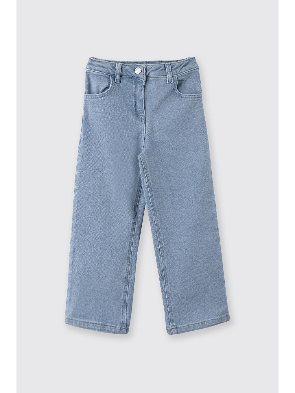 Kız Çocuk Ayarlanabilir Lastikli Arka Cebi Kalp Detaylı Mavi Jean Pantolon-4