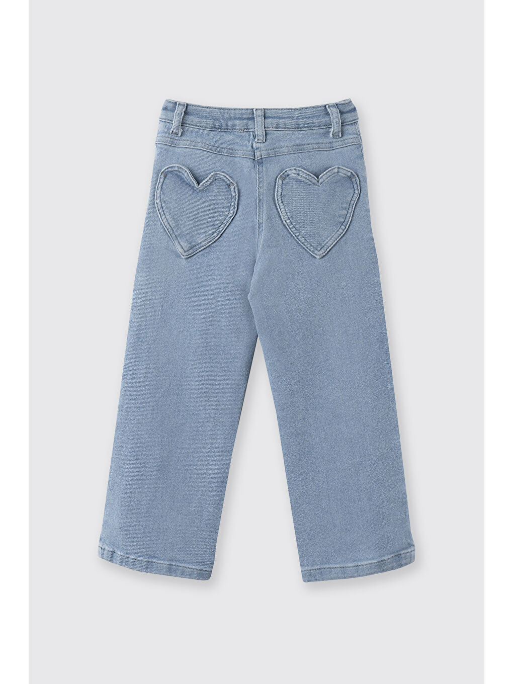 Kız Çocuk Ayarlanabilir Lastikli Arka Cebi Kalp Detaylı Mavi Jean Pantolon-6