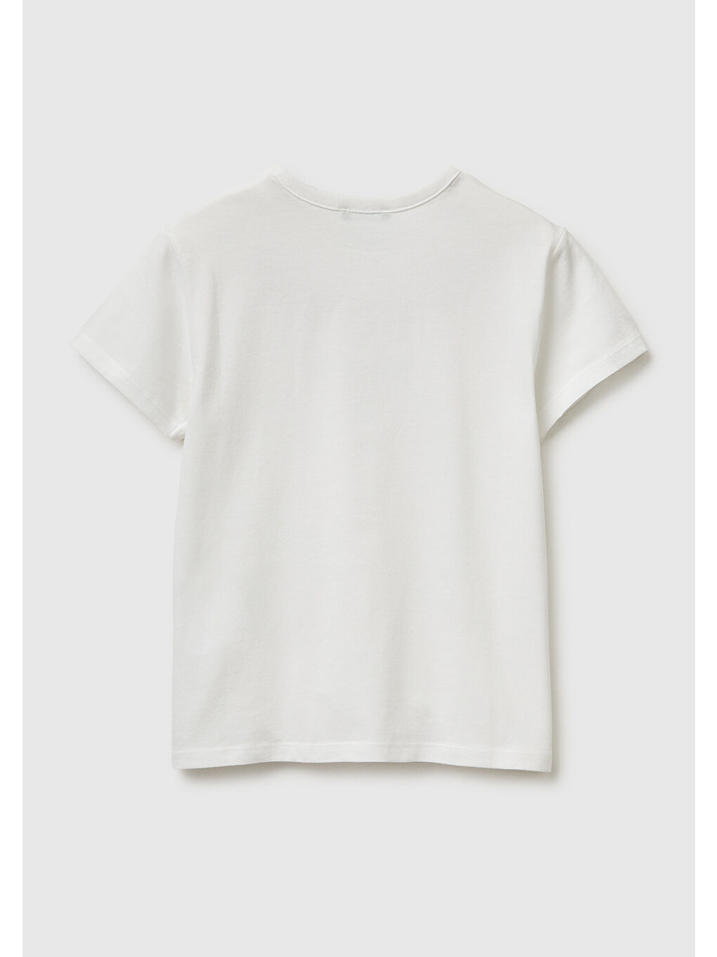 Kız Çocuk Beyaz Simli Grafik Baskılı Yuvarlak Yaka T-Shirt-1