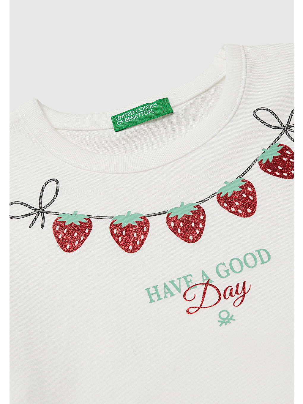 Kız Çocuk Beyaz Simli Grafik Baskılı Yuvarlak Yaka T-Shirt-2