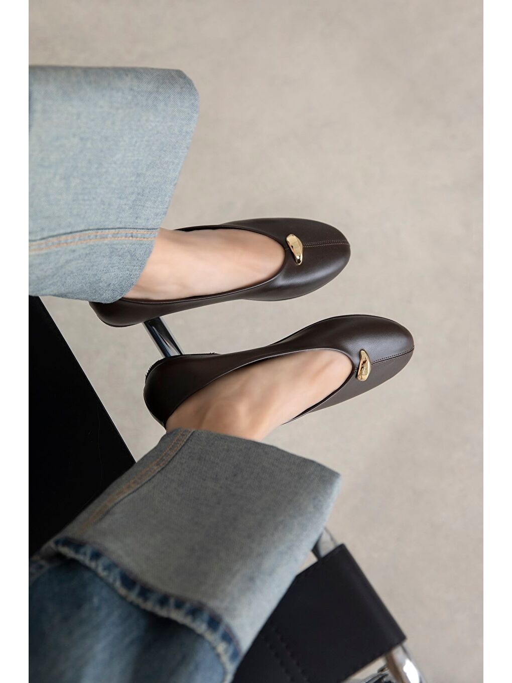 Kahverengi Brett Kadın Aksesuar Detay  Deri Babet Kahve-1