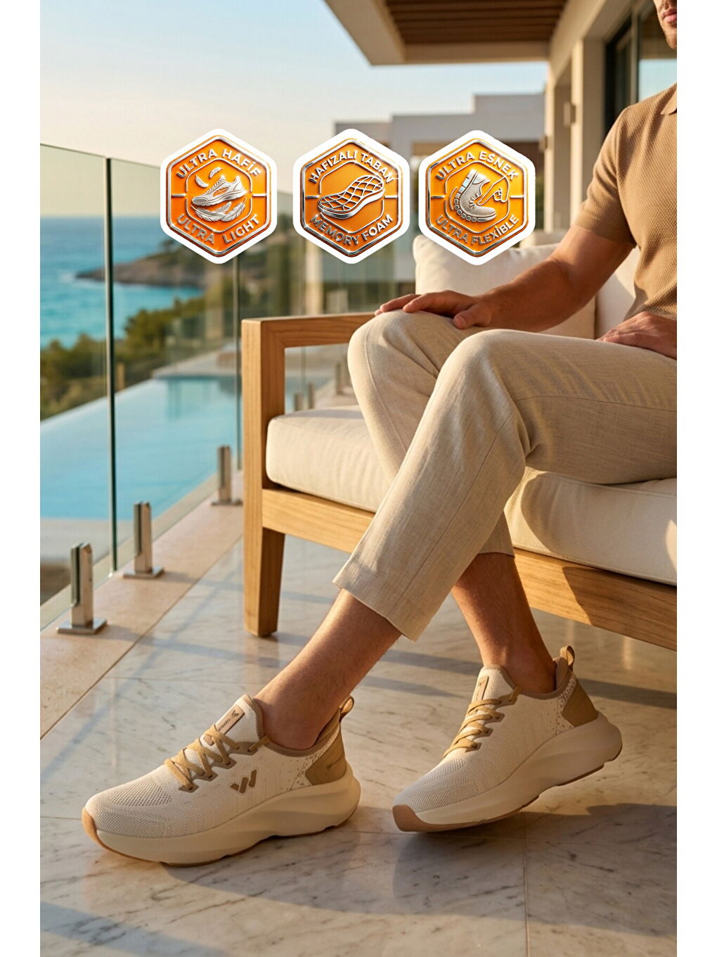 Bej Fileli Hafif Esnek Hafızalı Taban Unisex Spor Ayakkabı Flexnova M-1