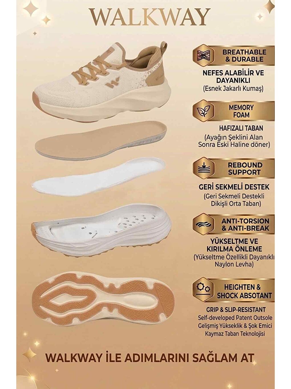 Bej Fileli Hafif Esnek Hafızalı Taban Unisex Spor Ayakkabı Flexnova M-4