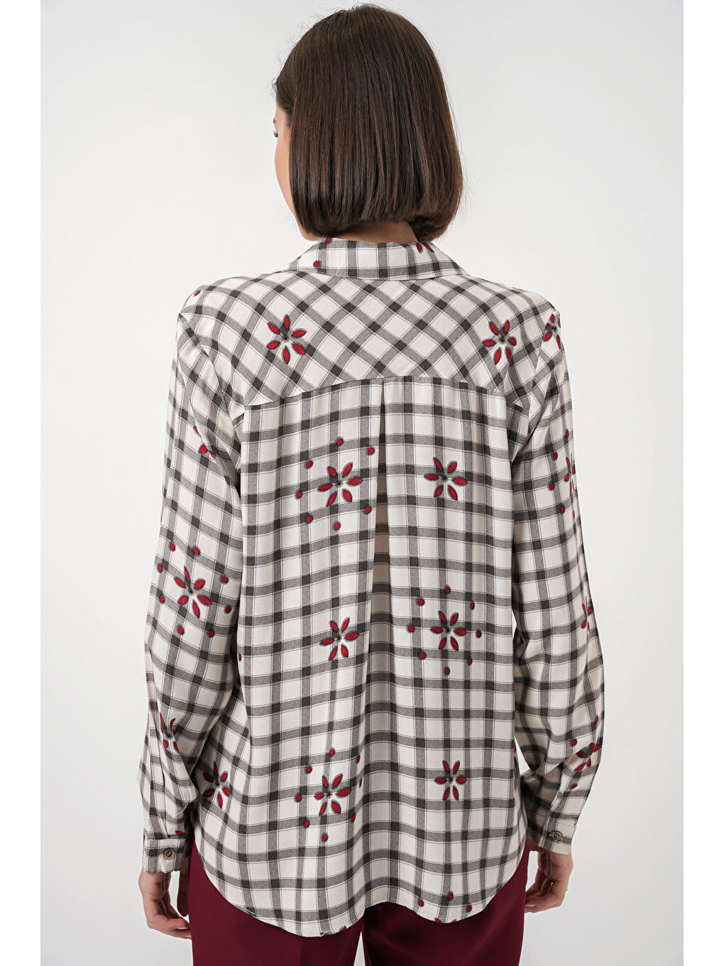 Kadın Desenli Oversize Viskon Gömlek 20371 - Siyah-4