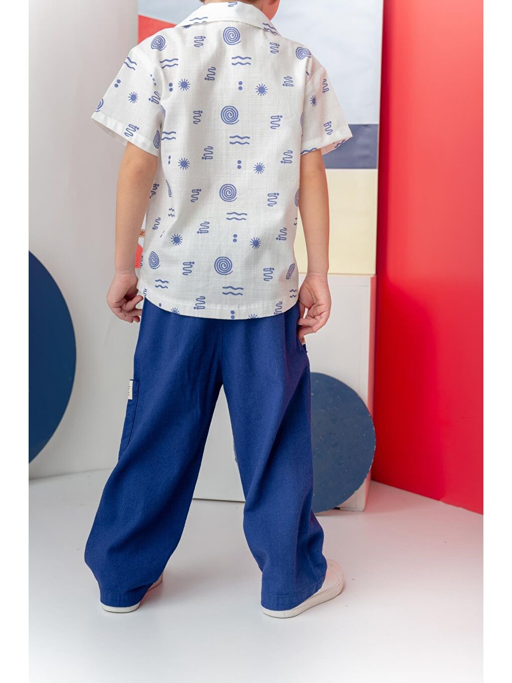 Erkek Çoçuk Çep Detaylı Lastikli Pantolon - Lacivert-1