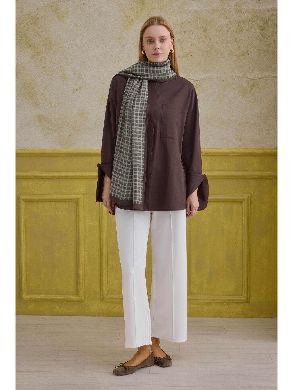 Kahverengi Manşet Detaylı Gömlek Acı Kahve