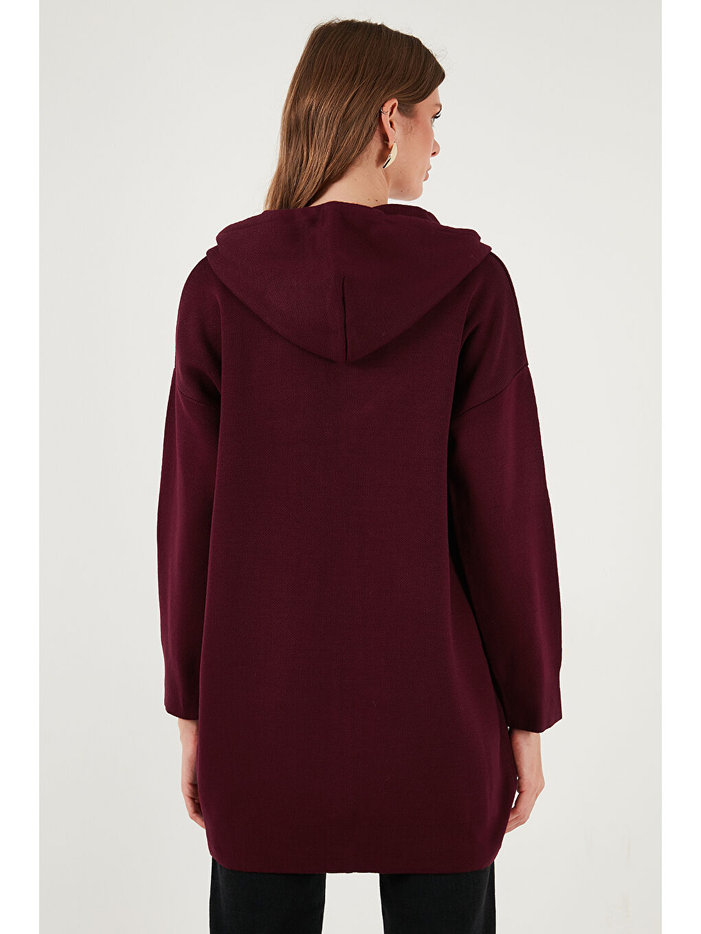 Bordo Modest Fermuarlı Uzun Triko Kadın Hırka 4616176-6