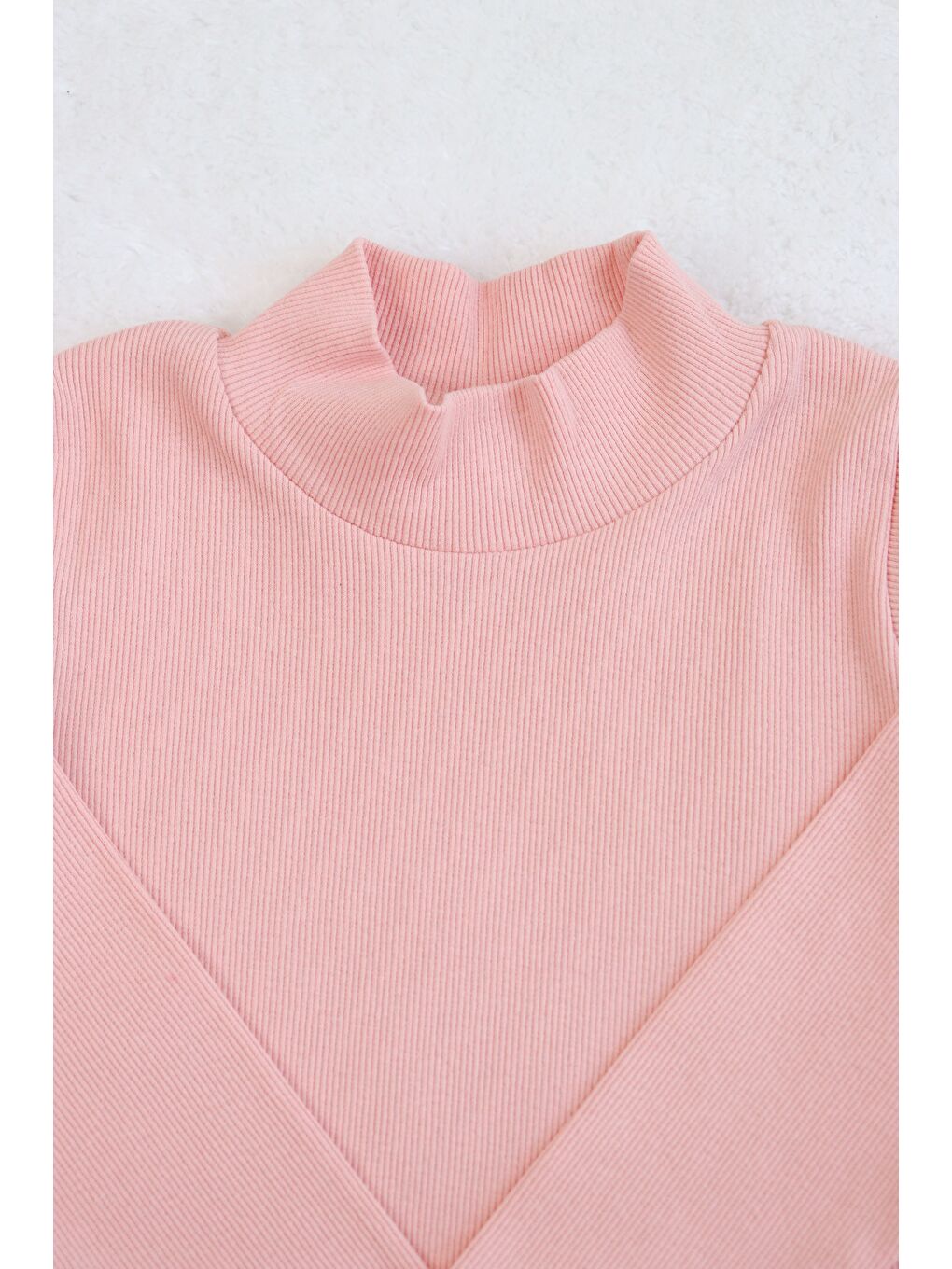 Pembe Kız-Erkek Çocuk 3'lü Paket Basic Örme Yarım Balıkçı Yaka Kaşkorse Pamuklu Uzun Kollu Penye Tişört-5