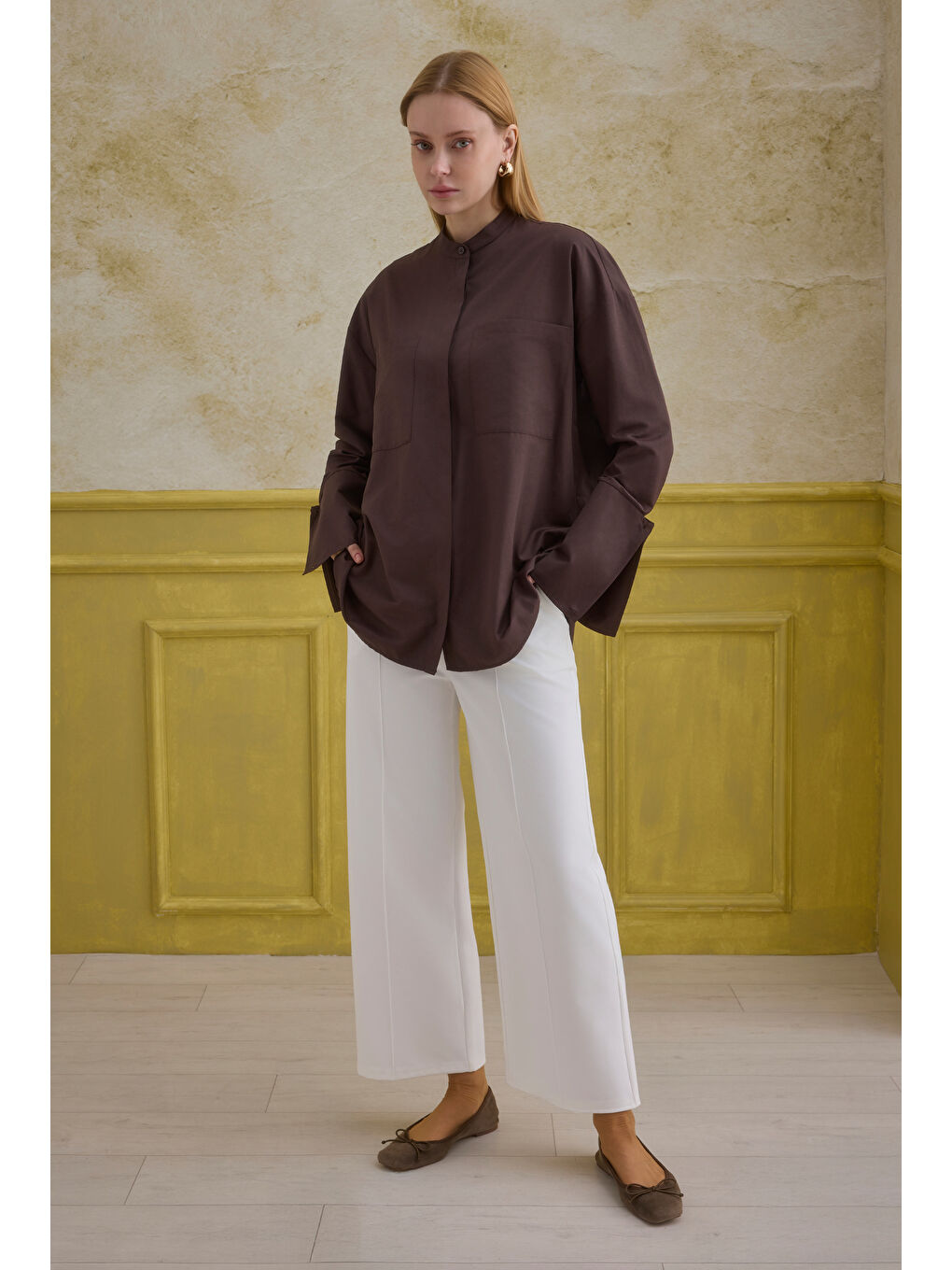 Kahverengi Manşet Detaylı Gömlek Acı Kahve-2