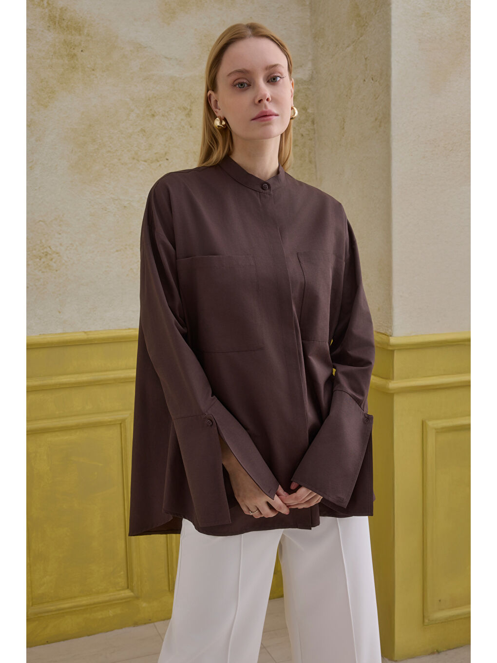 Kahverengi Manşet Detaylı Gömlek Acı Kahve-3