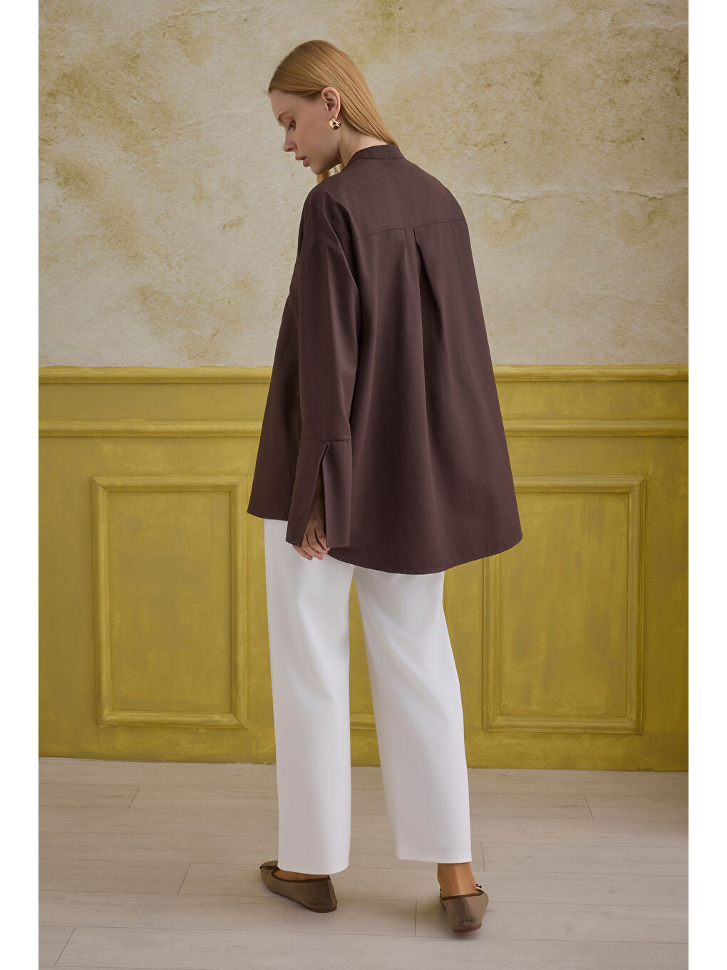 Kahverengi Manşet Detaylı Gömlek Acı Kahve-4