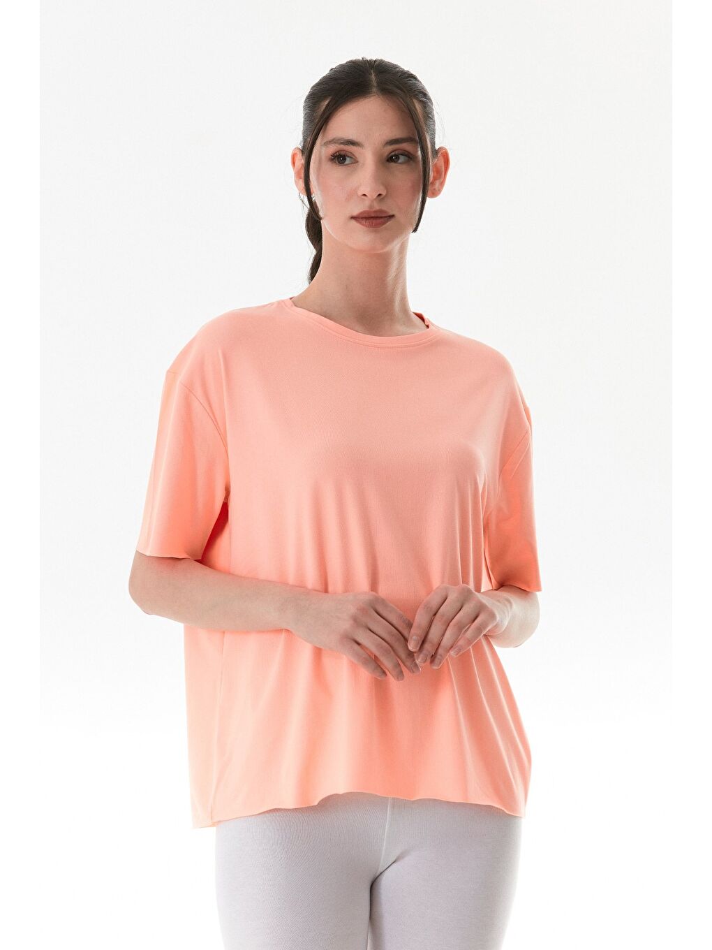 Pembe Basic Bisiklet Yaka Oversize Modal Tişört