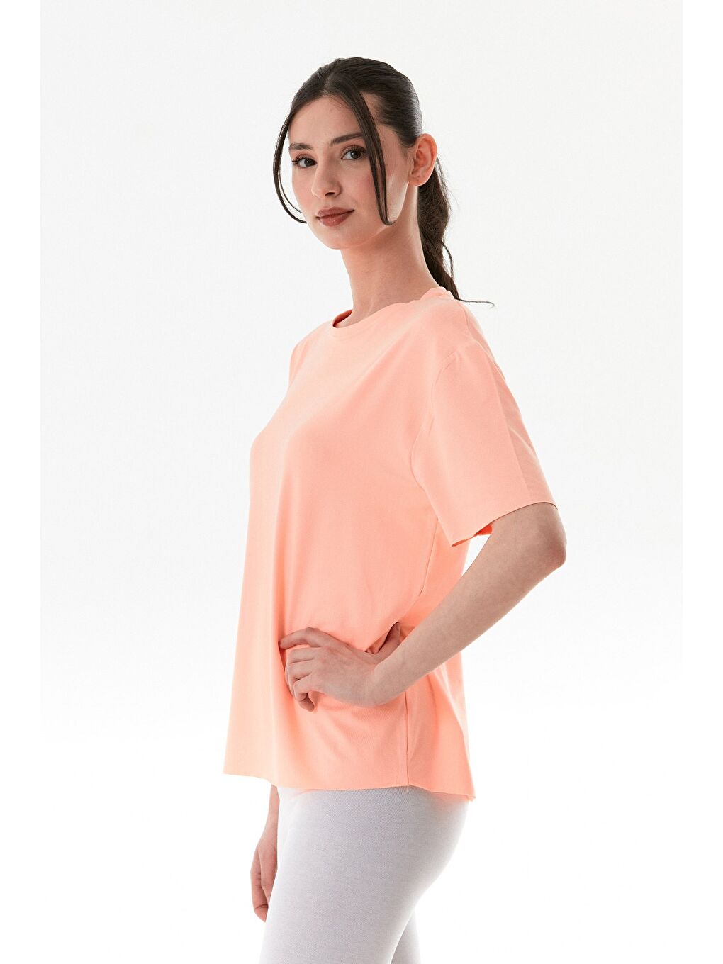 Pembe Basic Bisiklet Yaka Oversize Modal Tişört-2