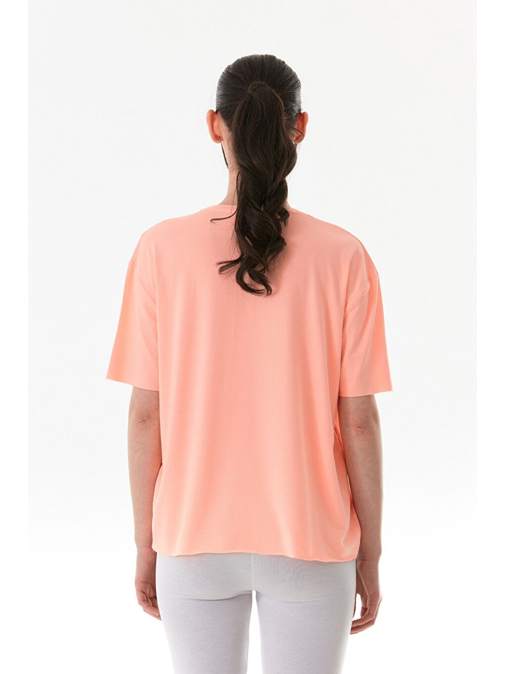Pembe Basic Bisiklet Yaka Oversize Modal Tişört-4