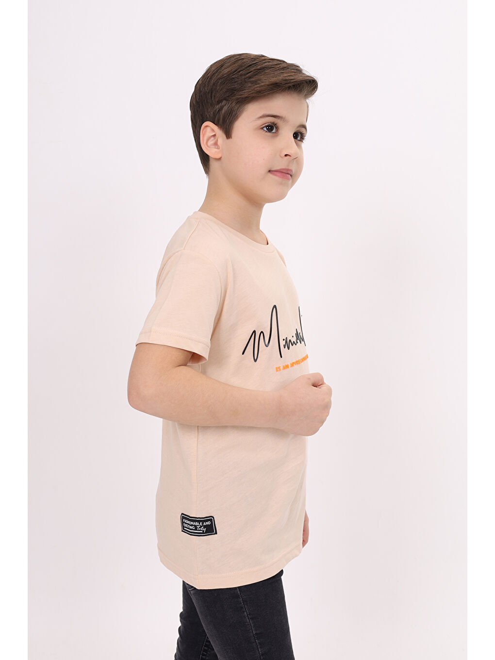 Bej Erkek Çocuk Baskılı Tişört-2