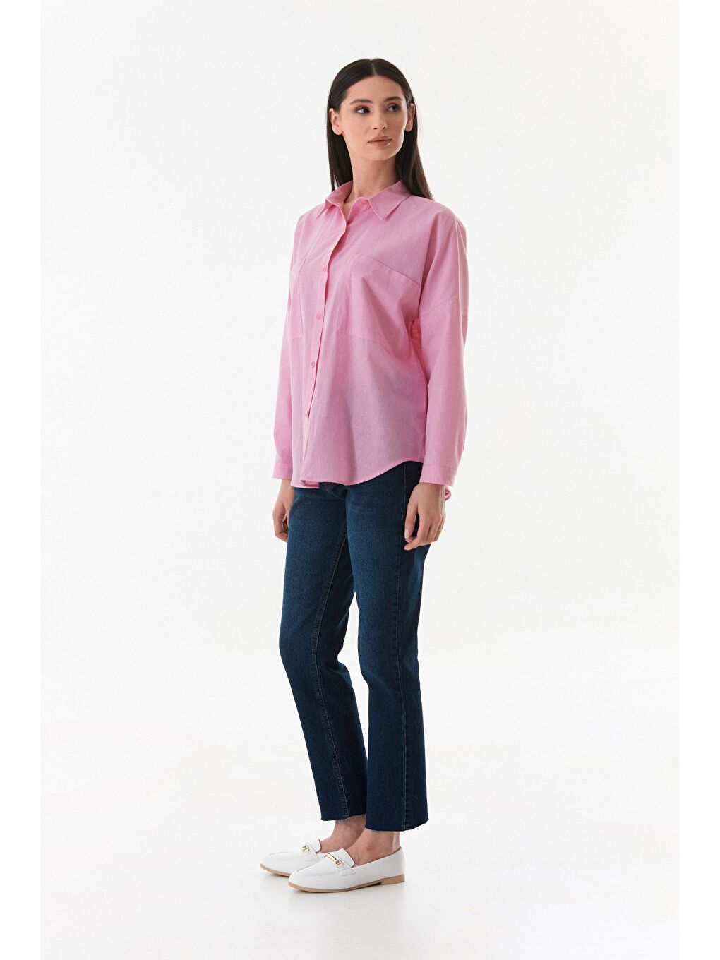 Pembe Basic Çift Cepli Oversize Gömlek-2