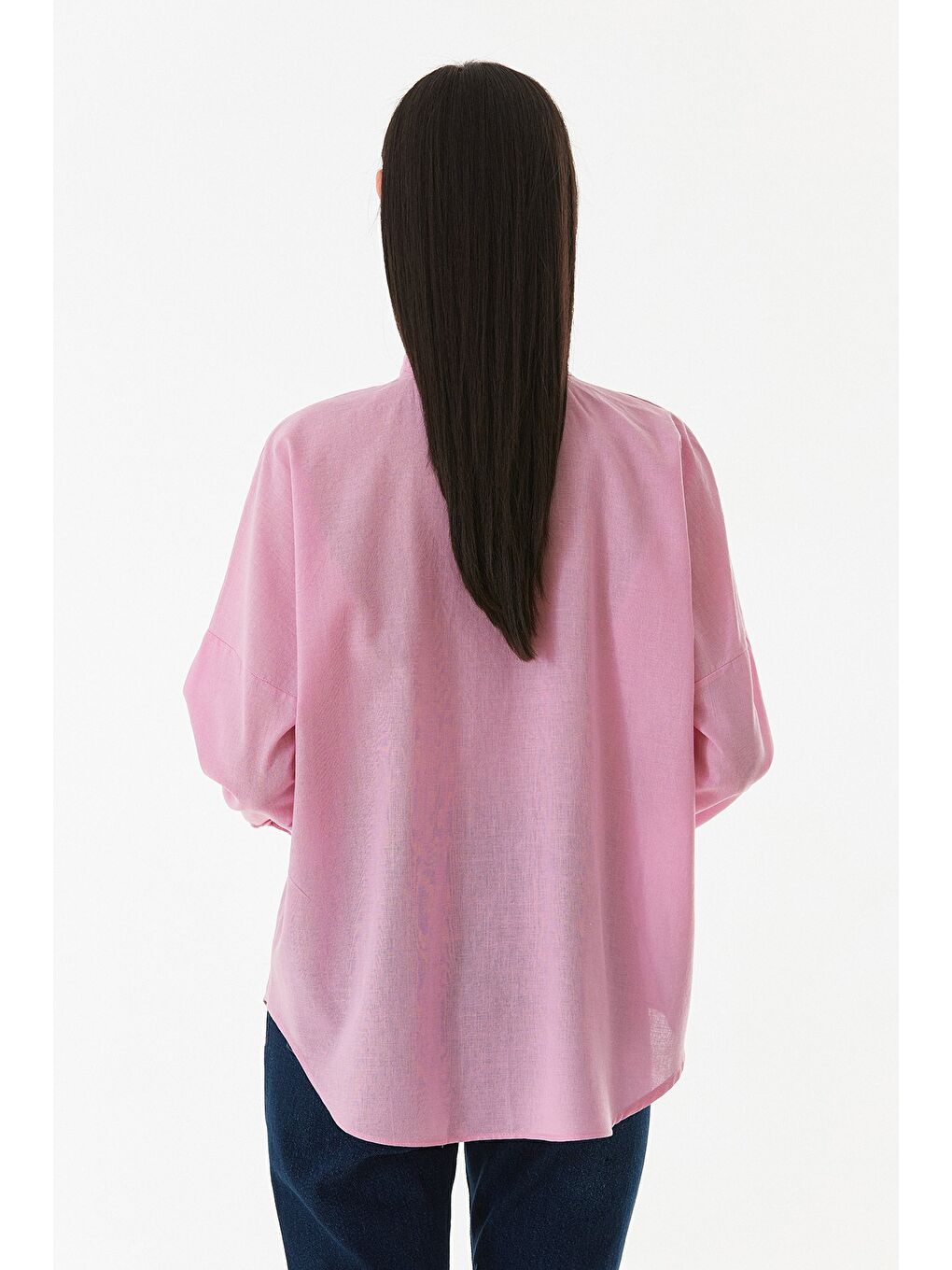 Pembe Basic Çift Cepli Oversize Gömlek-3