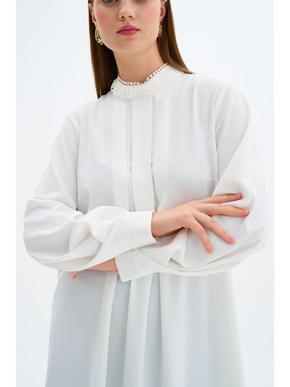 Ekru Yaka Dantel Detaylı Tunik-3