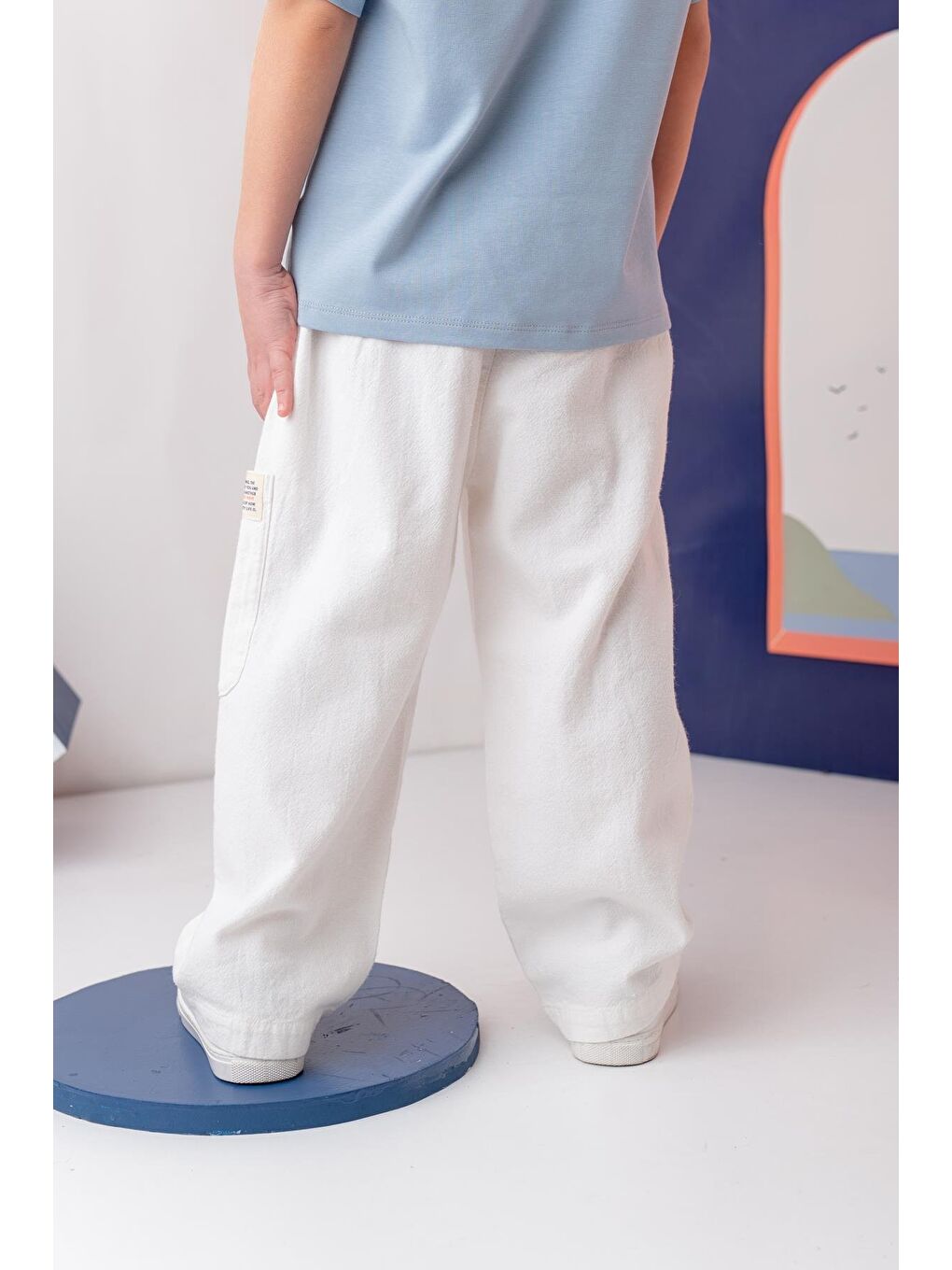 Erkek Çoçuk Çep Detaylı Lastikli Pantolon - Beyaz-2
