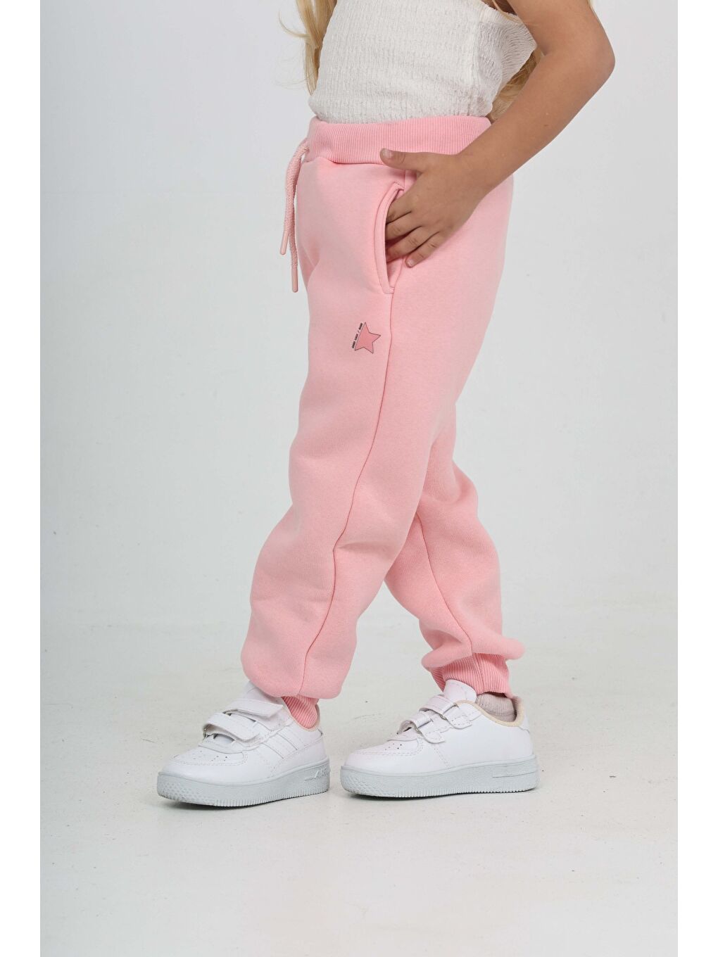 Pembe Kız Çocuk Kabaran Yıldız Baskılı Eşofman Alt-1