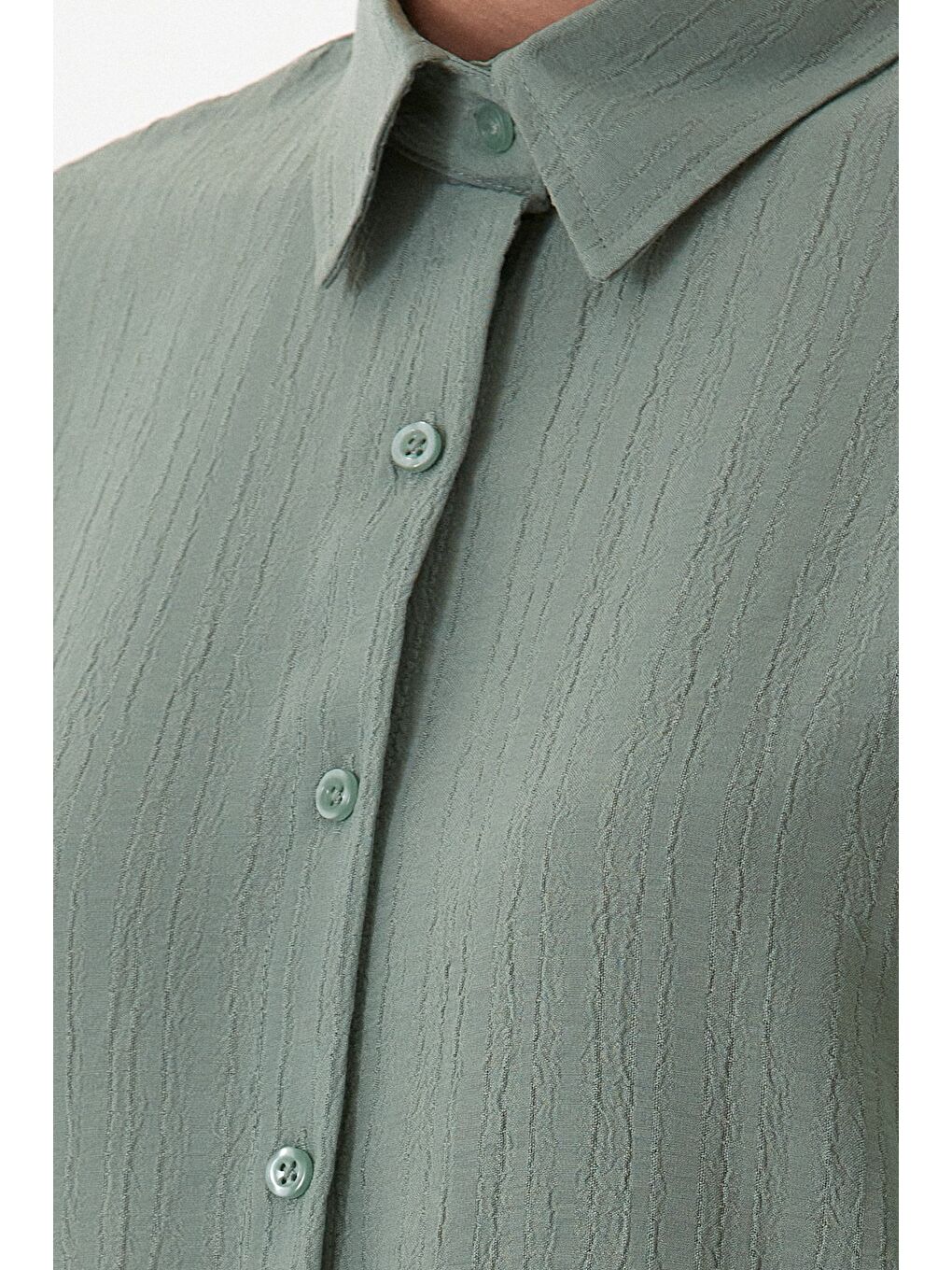Turkuaz Basic Krep Kumaş Oversize Gömlek-4