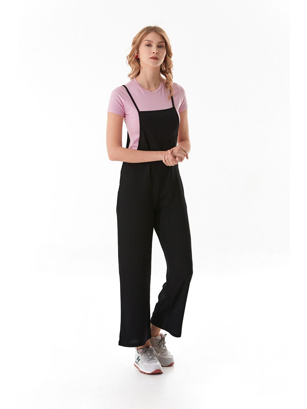 Siyah Krep Kumaş İp Askılı Tulum-3