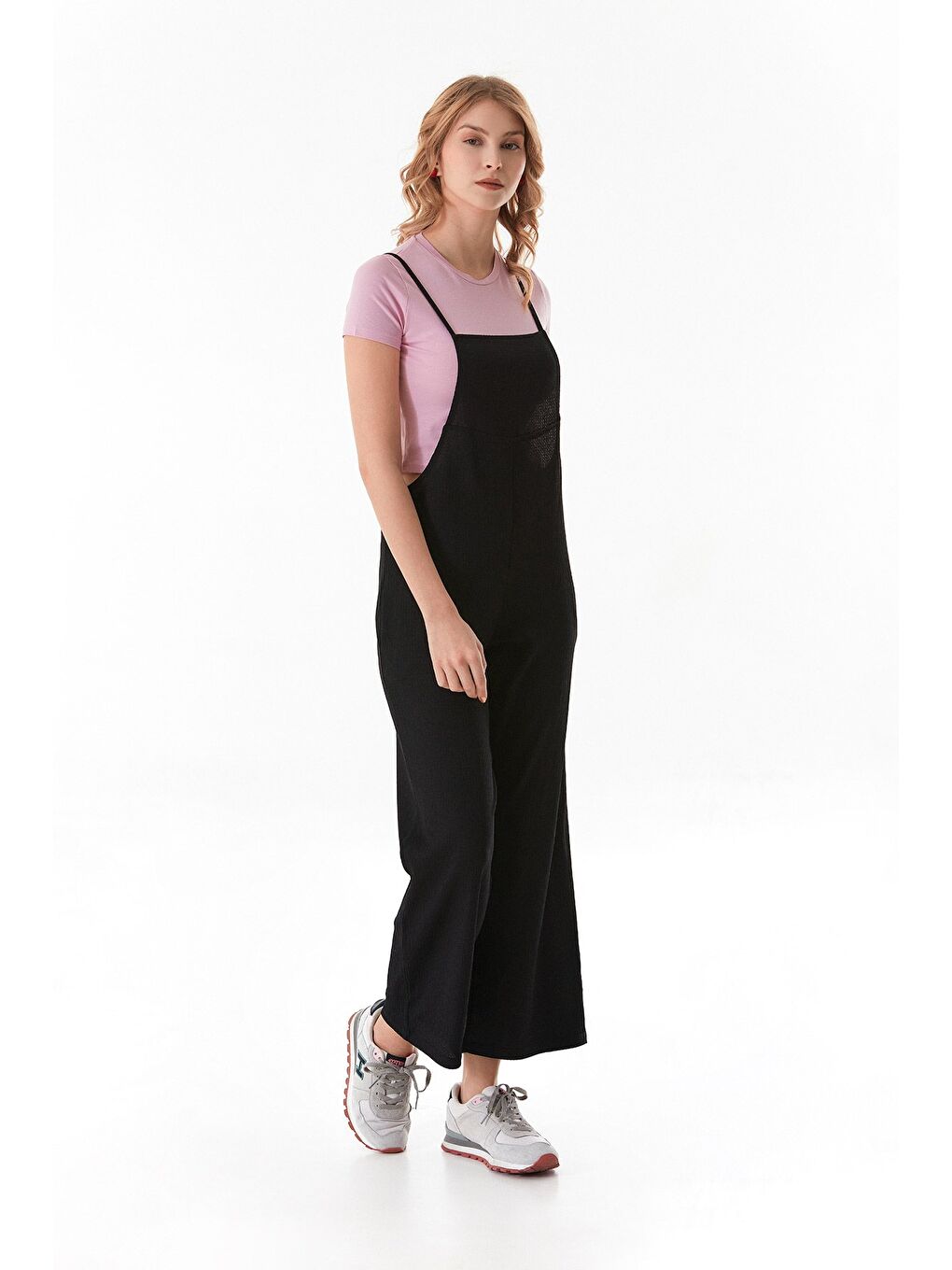 Siyah Krep Kumaş İp Askılı Tulum-4