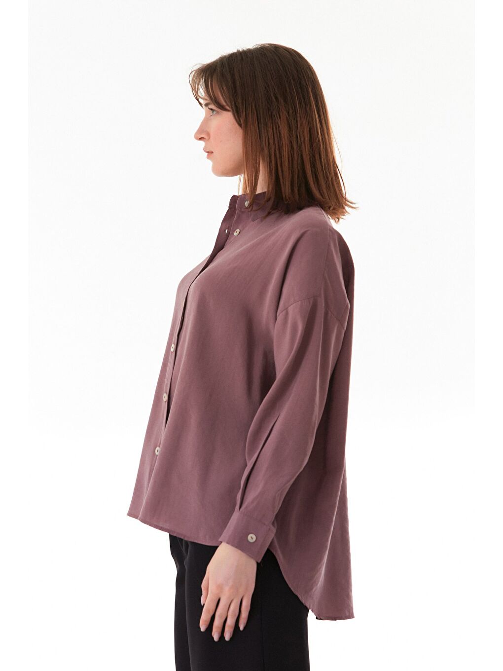 Pembe Basic Oversize Arkası Uzun Düğmeli Gömlek-1