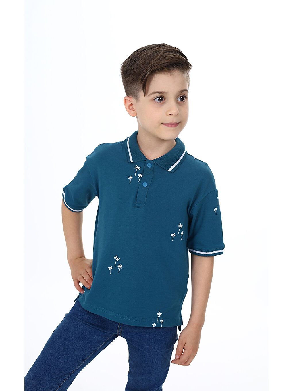 Petrol Erkek Çocuk Baskılı Tişört-1