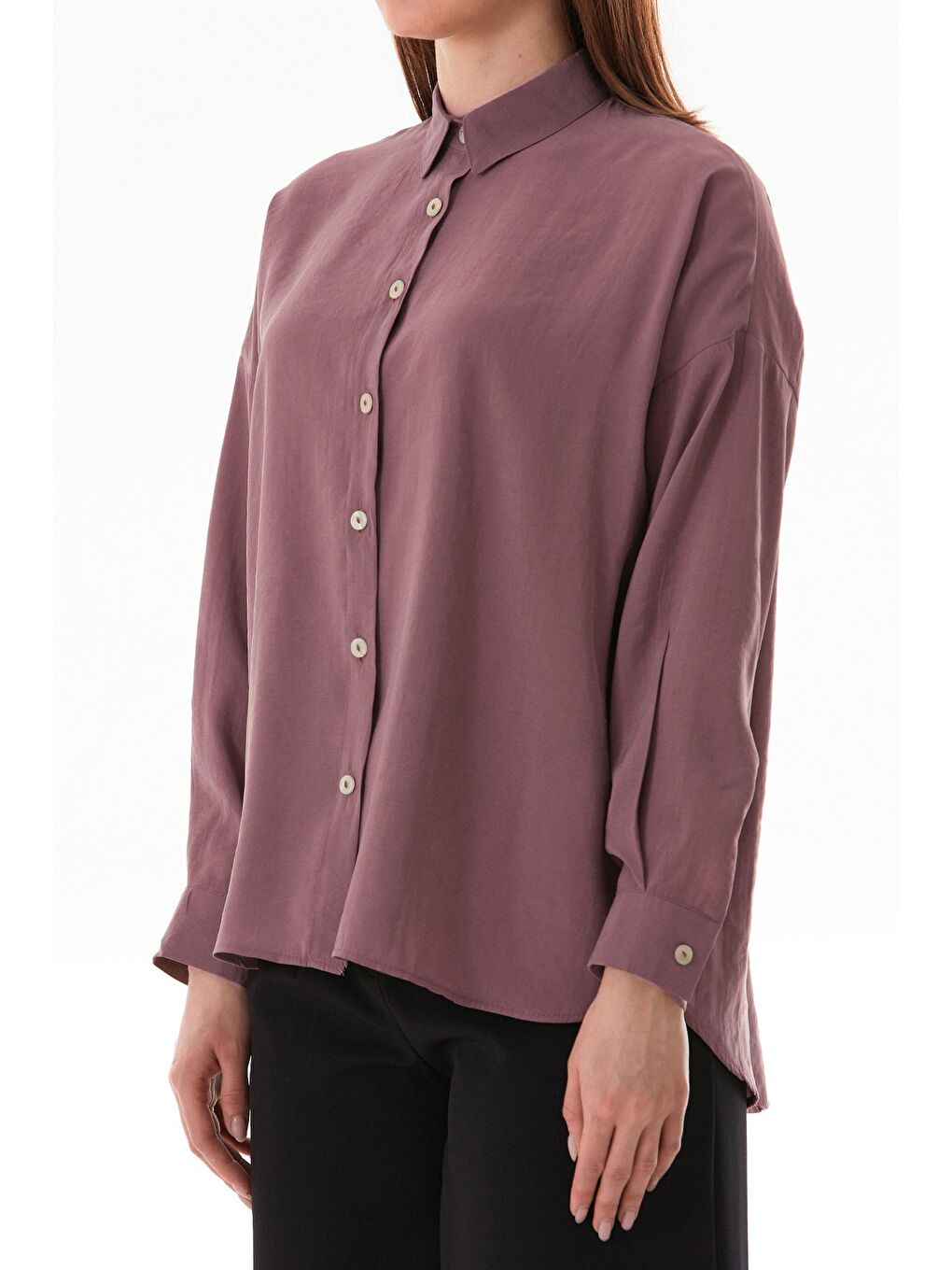 Pembe Basic Oversize Arkası Uzun Düğmeli Gömlek-4