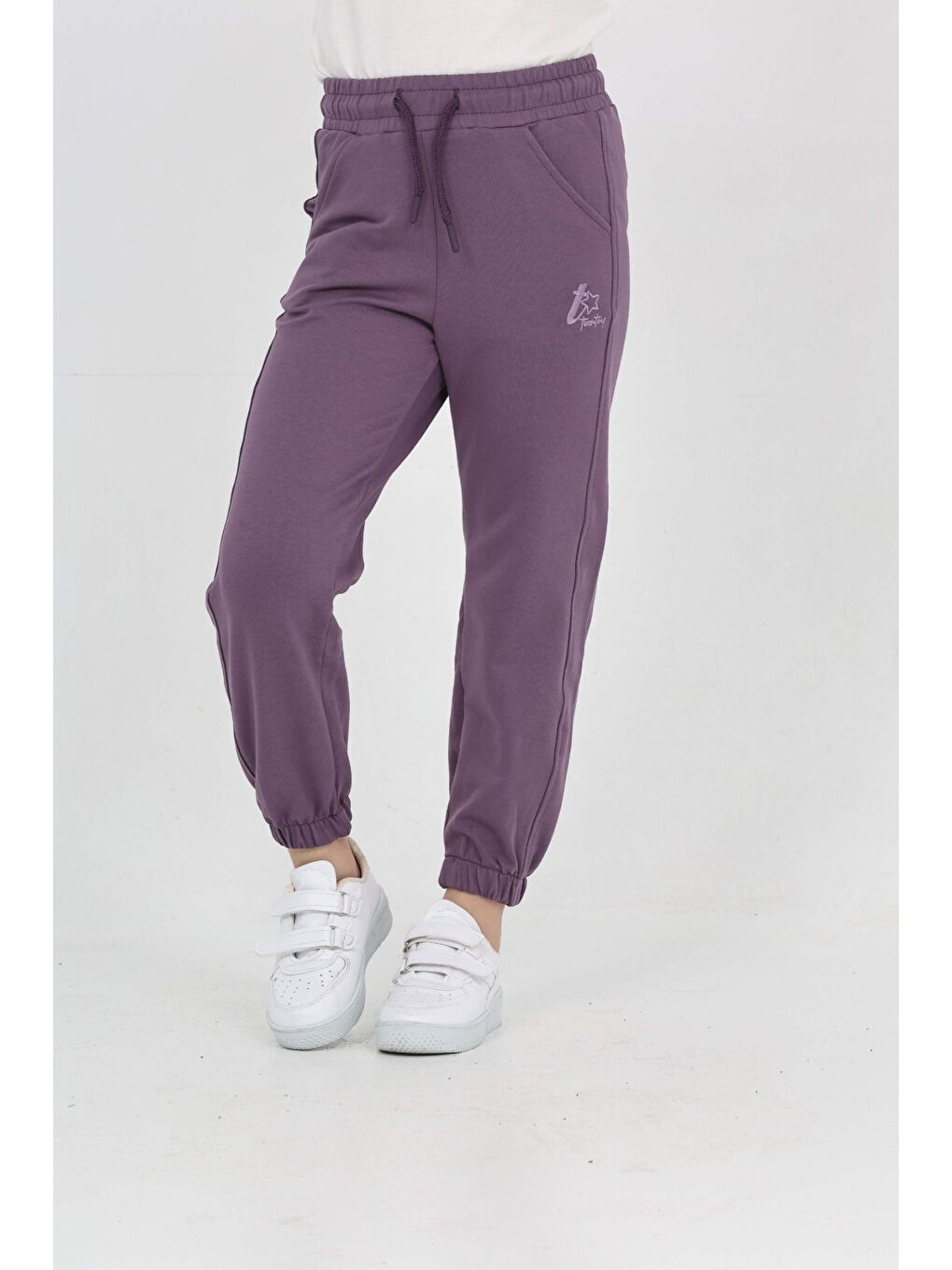 Mor Kız Çocuk Tonaton Nakışlı Eşofman Alt-4