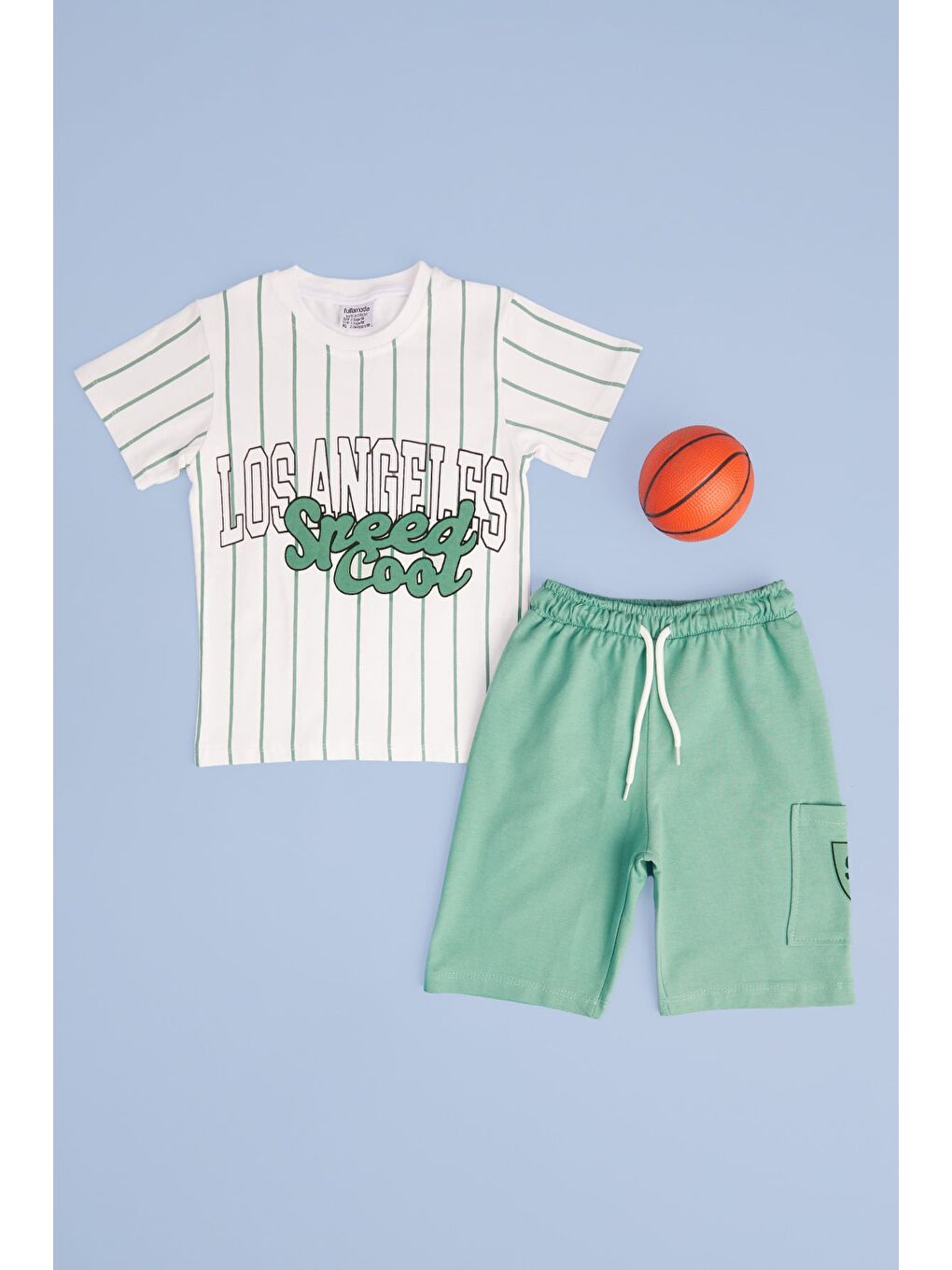 Yeşil Çizgili Los Angeles Baskılı Erkek Çocuk 2 Li Takım