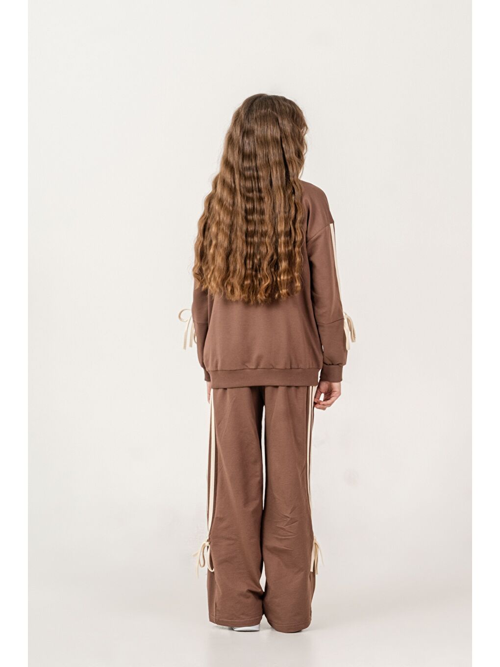 Kahverengi Positive Baskılı Üst Kollar Biyeli Alt Biyeli Takım-4