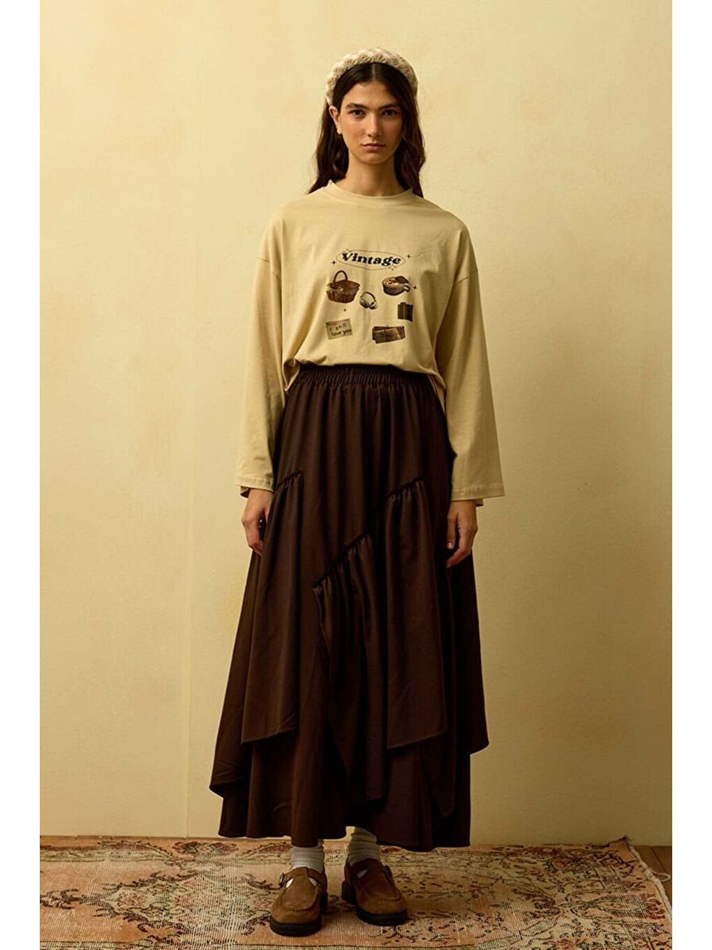 Kahverengi Acı Kahve Poliviskon Bohem Kat Etek