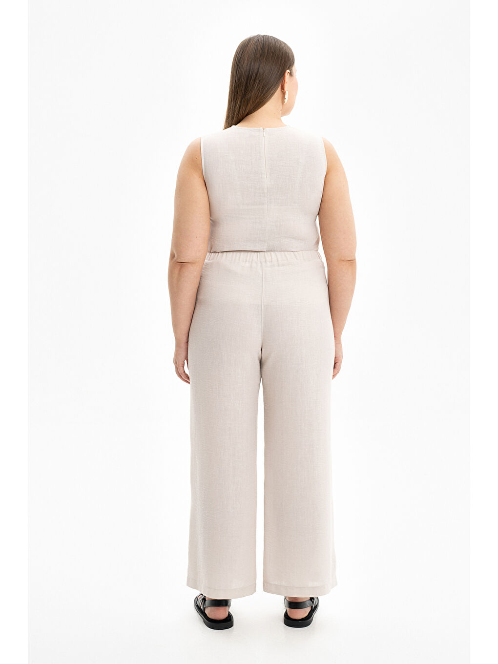 Bej Bol Kesim Basic Pantolon-2